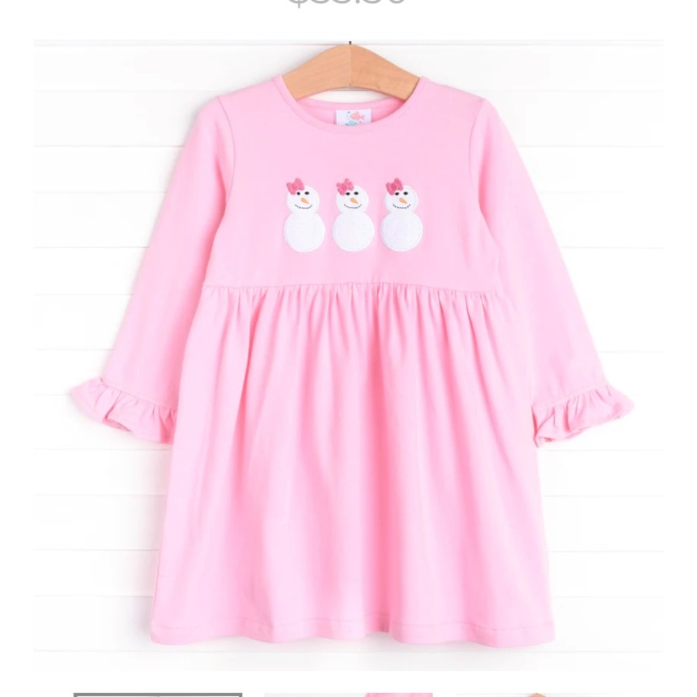 Snowmen Warm Wishes Applique Dress, Pink